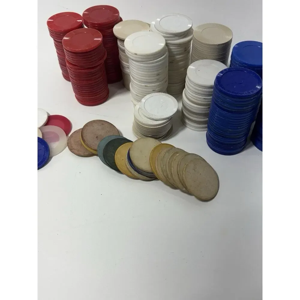 Vintage Rotating Hardwood Poker Chip Carousel Rack Set w 300 Mixed Chips MCM